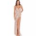 Elegant V-Neck Backless Slit Long Dress With Gold Sequin Embellishments - Sexy Evening Gown For Women, Clubwear, Party Dress, Summer Formal Dress_ecoleips.com