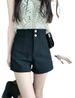 Black Suit Shorts For Women, Loose Fit, Petite Size, High Waist, Slimming, Versatile A-Line Wide-Leg Pants,_ecoleips.com