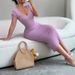 Women's Purple Sweetheart Neck Short Sleeve Stretchy Ribbed Knit Bodycon Midi Dress Summer Beach Vacation Party Long Dress_ecoleips.com
