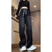 Drawstring Elastic Waist Jeans Spring And Summer, Extended Length For Tall Women, Plus Size, Slimming, Loose Wide-leg_ecoleips.com