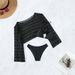 New Style European And American Mesh Long Sleeve Cover-Up Beach Three-Piece Swimsuit Women High-End Bikini_ecoleips.com
