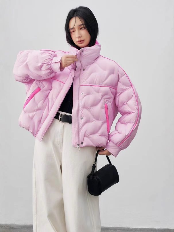 Stylish Women's Short Down Jacket With Stand Collar, Lightweight Warm Winter Coat, Street Fashion Outerwear For Petite & Casual Wear_ecoleips.com