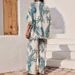 Women's Clothing Printed Holiday Suit Tassel Hem Cardigan And Wide Leg Pants Suit_ecoleips.com