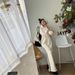 Women's Two Piece Set Stand Collar Striped Short Cardigan Sweatshirt And Slimming High Waisted Long Skirt Spring Autumn New Style_ecoleips.com