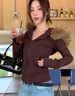 Black Slim-fitting Fur Collar Thick Coat Women's Short Autumn And Winter Plush Thickened Waist Top American Front Shoulder Hooded Sweater_ecoleips.com