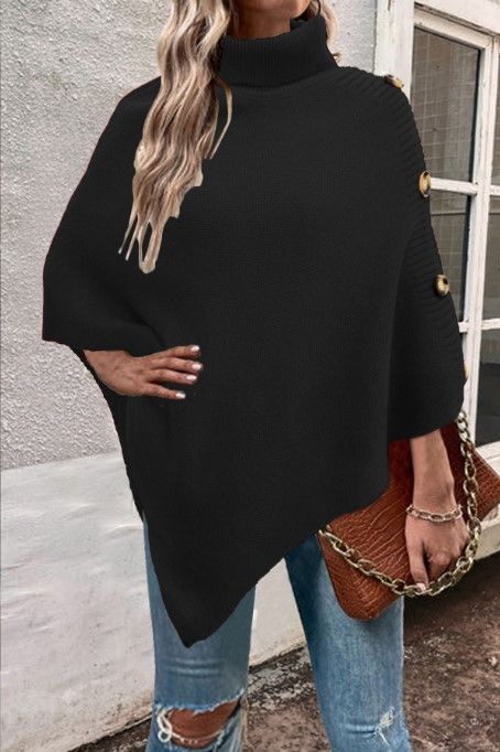 Women's High Neck Cape Poncho Sweater Knit Wrap Shawl Coat Soft Polyester Blend Oversized Fall & Winter Fashion_ecoleips.com