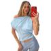 Women's Summer Asymmetrical Neck Button Top Solid Color Patchwork Sexy Design for Wholesale European And American Style 2025_ecoleips.com