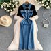 Retro Cowgirl Denim Dress – High-Waisted Fringe Zip-Up Mini Dress With Thigh Slit, Vintage Y2K Style For Summer_ecoleips.com