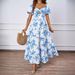 2026 New European And American Summer Style Elegant Floral Hollow Out Off-Shoulder Printed Dress For Women With A_ecoleips.com
