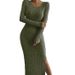 2026 Autumn/Winter Long Sleeve Round Neck Knitted Dress With Slit For Women_ecoleips.com