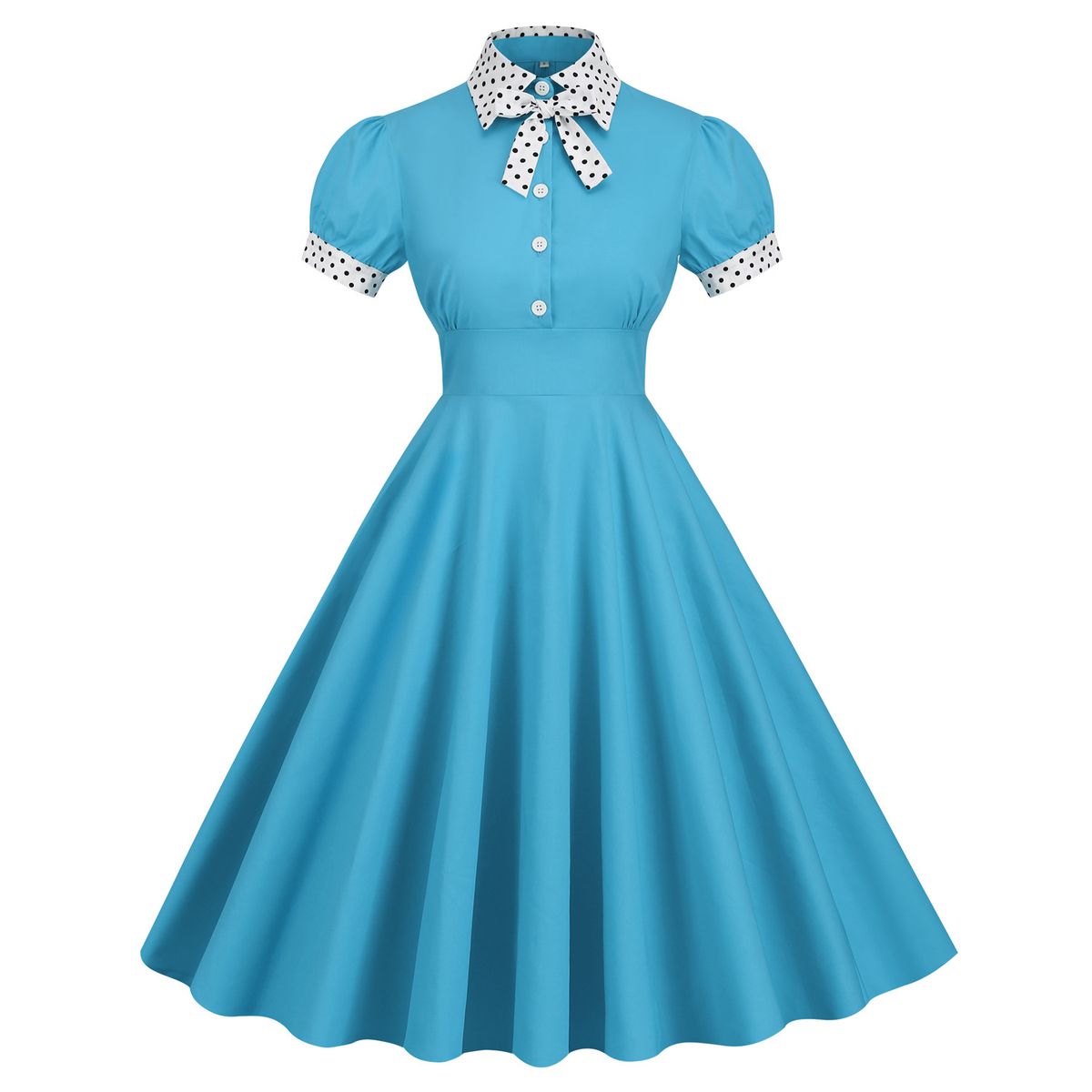 Vintage 50s Hepburn Style Polka Dot Bridesmaid Dress Contrasting Shirt Collar Retro Big Swing Slim Fit for Women_ecoleips.com
