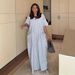 Plus Size African Print V-Neck Maxi Dress - Flowy Bohemian Stripe Tunic For Women, Loose Fit Long Dress With Elastic Waist_ecoleips.com