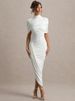 Mozision Half Sleeve Backless Ruched Sexy Maxi Dress Women Summer New Turtleneck Slim High Waist Evening Club Party Long Dress_ecoleips.com