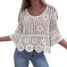 Women's Lace Long Sleeve Hollow Out Embroidered Cover Up Top American Style New Clothing_ecoleips.com