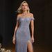 Women's Off-Shoulder Sequin Mermaid Gown - Slim Fit Evening Dress With High Slit (Sparkly Prom Dress Sexy Formal Gown)_ecoleips.com