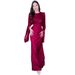Elegant Satin Long Sleeve A-Line Dress With Batwing Sleeves & High Waist - Rose Gold & Deep Red For Office & Evening Wear_ecoleips.com