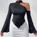 Aria Basics Aria Basics Cross-border European And American 2025 Spring Women's Clothing, Striped Street-style Long-sleeve Asymmetrical Neck_ecoleips.com