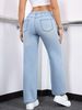 K Casual Drawstring Elastic Women's Denim New Straight Leg Jeans_ecoleips.com