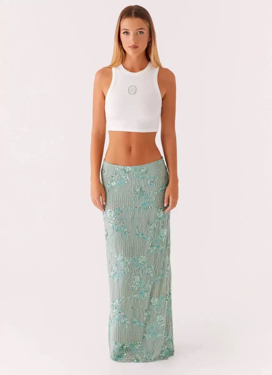 Summer New Arrival Women's Trendy Beaded Sequined Embroidered Bodycon Slimming Long Skirt_ecoleips.com