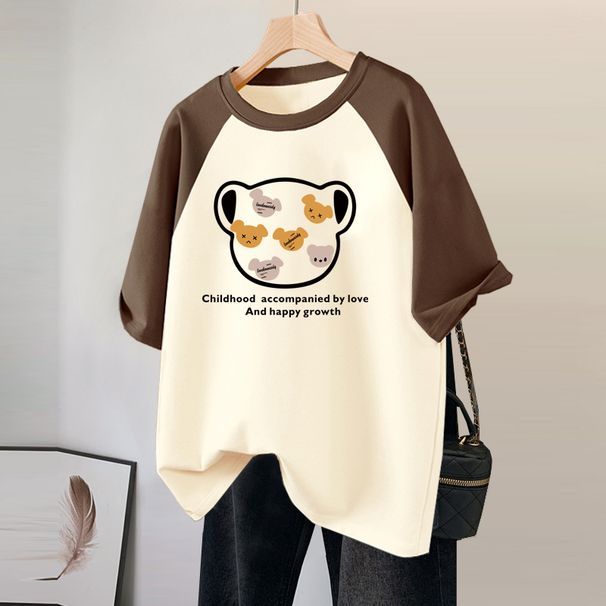 Raglan round Neck Short Sleeved T-Shirt American Retro Style Loose Fit Gray Unique Design New Summer 2024 Women's Top_ecoleips.com