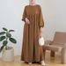 Verve 2025 New Muslim Women's Fashion Casual Bubble Sleeve Simple Loose Solid Color Dress_ecoleips.com