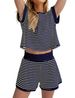 Women's Breathable Striped Summer Lounge Set T-Shirt And Shorts Combo 6 Colors S-5XL_ecoleips.com