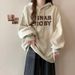 American-style Letter Embroidery Hooded Long-sleeve Sweatshirt Women, Thin, Plus-size, Loose-fitting, Korean-style Top_ecoleips.com