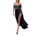 Women's Clothing Sexy Gold Sprinkled Banquet Dress Fishtail Slit Evening Dress_ecoleips.com