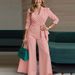 Women's Solid Color Belted Jacket & Pants Two-Piece Set - Elegant Office & Casual Outfit For All Seasons_ecoleips.com