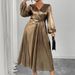 Women's Elegant Lantern Sleeve Dress – High Waist Bodycon Midi Dress For Party & Evening Wear_ecoleips.com