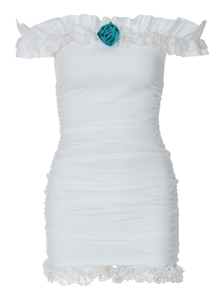 Verve Women's Fashion 2024 Summer New Sexy Off-Shoulder Pure Desire Rose Lace Trim Patchwork Solid Color Set For Women_ecoleips.com