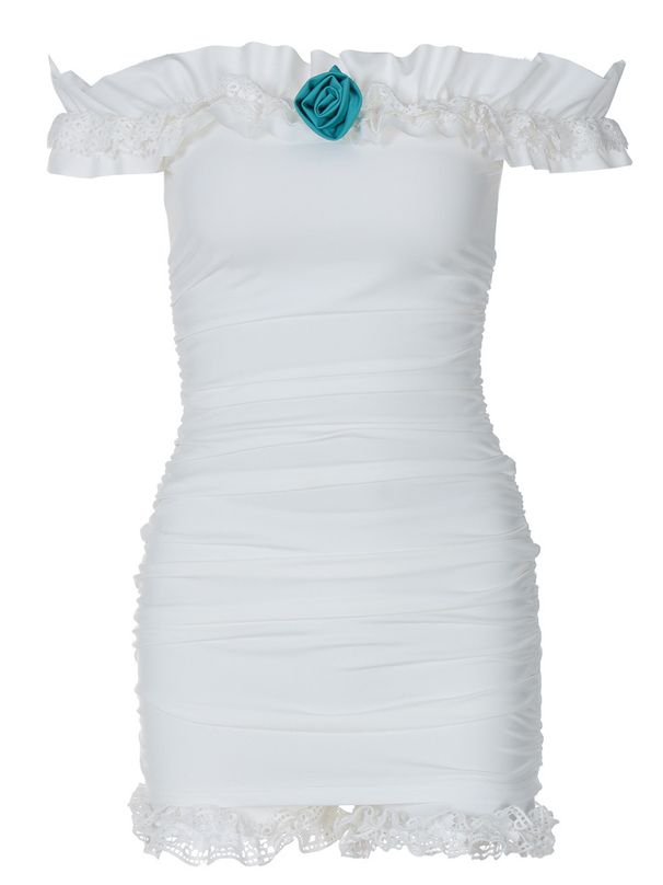 Verve Women's Fashion 2024 Summer New Sexy Off-Shoulder Pure Desire Rose Lace Trim Patchwork Solid Color Set For Women_ecoleips.com