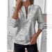 2025 European American Cross-border Independent Site Autumn And Winter New Women's Long-sleeve Printed V-neck_ecoleips.com