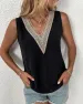 Plus Size Women's Tank Top Patchwork V-neck Sleeveless Minimalist Summer Solid Color Tank Top_ecoleips.com