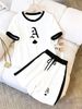 Women's Clothing Women's Fashionable Spade Letter A Print Two Piece Set Style Loose Comfortable Short Sleeved Outfit_ecoleips.com