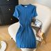 Women's Clothing Round Neck Short Sleeve Dress Sweet Solid Color Versatile Knitted Skirt_ecoleips.com
