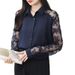 Women's Clothing Lapel Lace Splicing Chiffon Shirt Top Cardigan Shirt_ecoleips.com
