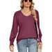 Women's Clothing 2025 Autumn/winter New V-neck Lantern Sleeves Loose Pleated T-shirt Women's Top_ecoleips.com