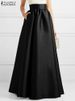 ZANZEA Women Autumn Satin Skirt New A-line Floor Length Solid Color High Waist Dress Elegant Vintage Casual Oversized Long Robe_ecoleips.com