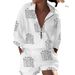 2023 European American Cross-Border Independent Station New Women's Printed Zipper Shirt And Shorts Set_ecoleips.com