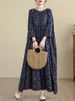 Cotton Long Sleeve Vintage Print Vintage Dresses For Women Oversize Casual Loose Long Dress Femme Robe Vestidos Elegant Clothing_ecoleips.com