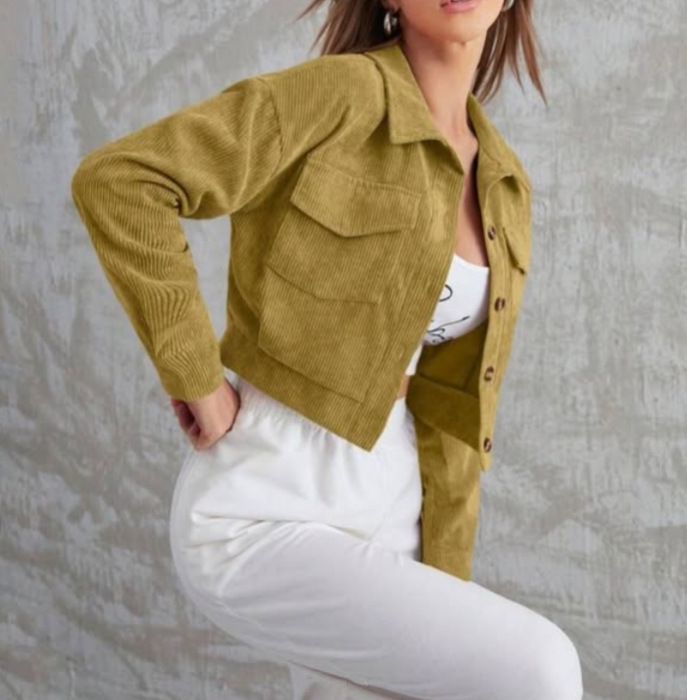 Cotton Corduroy Jacket For Women – Short Single-Breasted Lapel Coat With Long Sleeves_ecoleips.com