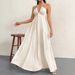 Women's V Neck Halter Solid Color Backless Flowy Maxi Dress – Casual Summer Resort Gown_ecoleips.com