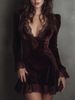 Women's Long Sleeve V Neck Dress Velvet Lace A Line Retro Design_ecoleips.com