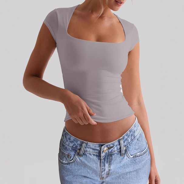 Women's Clothing Yoga Clothing Sports Elastic Slim T Shirt_ecoleips.com