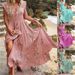 2023 New European And American Cross-Border Summer Women's V-Neck French Beach Bohemian Printed Dress_ecoleips.com