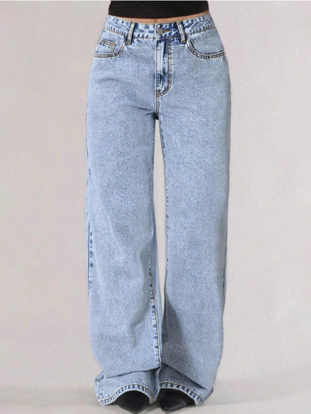 Women's High-Waisted Straight Leg Jeans – Trendy Baggy Fit, Stretch-Free Cotton Denim, Sweet & Edgy Streetwear Style_ecoleips.com