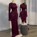 Elegant Floral Print High Waist Bodycon Dress Long Sleeve Round Neck Summer Dress For Women_ecoleips.com