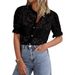 Elegant Women's Lace Blouse Fluted Sleeves Breathable Button-Up Shirt Casual Top for Women_ecoleips.com