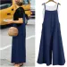 Women's Summer Sleeveless Jumpsuit Solid Color Wide Leg Bib Overalls Casual Loose Cotton Linen Straps Dungaree_ecoleips.com